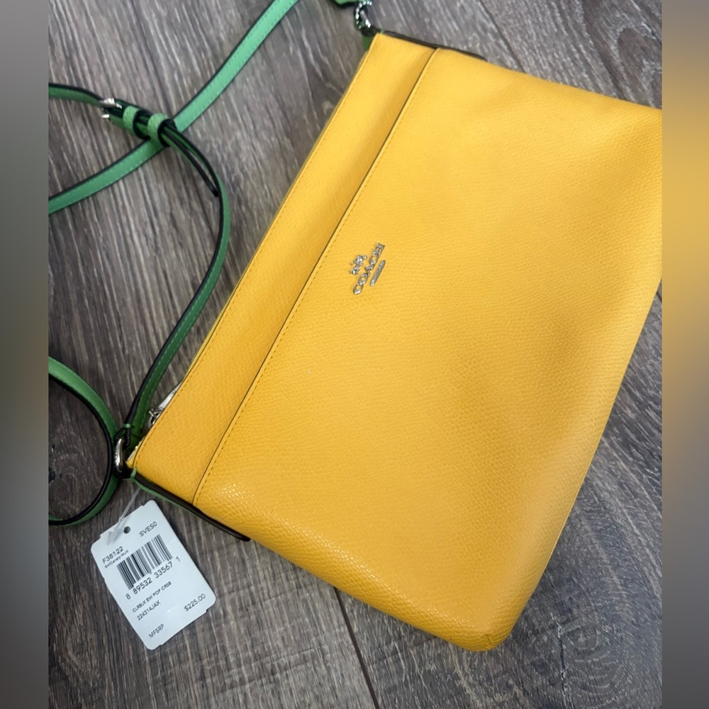 Coach crossbody handbag in yellow with green strap, NWT - pet & smoke free home - Picture 4 of 12